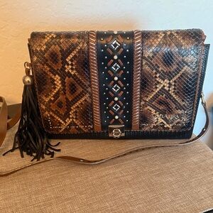 Cuadra Black and Brown Snake Pattern Crossbody Bag